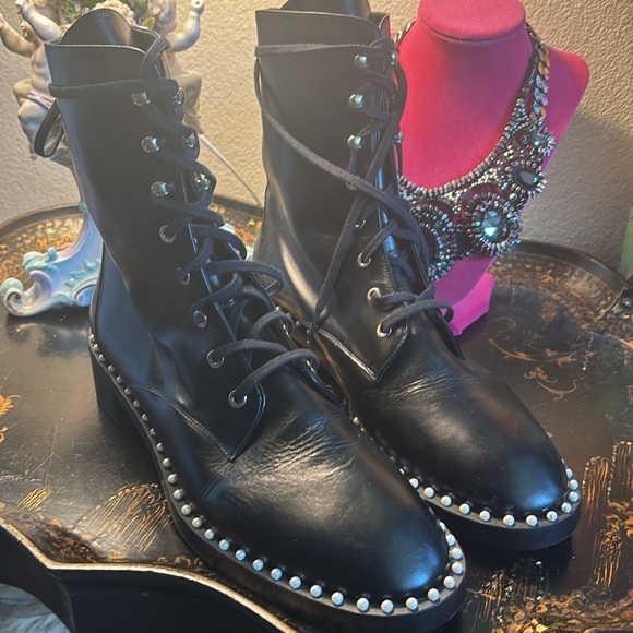 Black Studded Leather Boots 42. 11.5 US - Picture 3 of 16